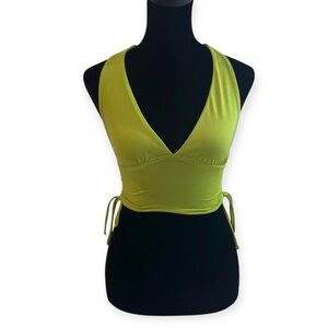 y2k lime green ruched tie halter v neck top vintage retro dopamine